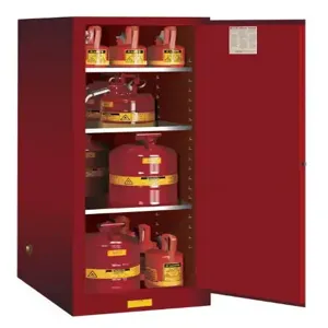 JUSTRITE 895401 Flammable Cabinet, 54 Gallon, 3 Shelves, 1 Door, Manual Close, Red | AA6ACT 13M561