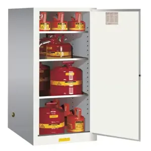 JUSTRITE 895405 Flammable Safety Cabinet, 3 Shelves, 1 Door, Manual Close, 54 Gallon, White | CD8CVT