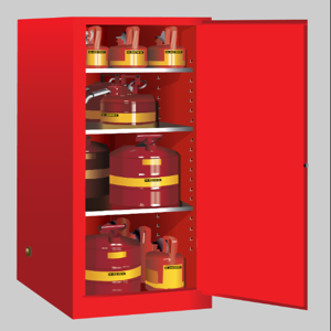 JUSTRITE 895421 Sicherheitsschrank für brennbare Stoffe, 3 Regale, 1 Tür, selbstschließend, 54 Gallonen, Rot | CD8CVX