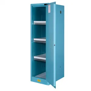 JUSTRITE 895422 Corrosive/Acid Safety Cabinet, 3 Shelves, 1 Door, Self Close, 54 Gallon, Blue | CD8CVY