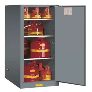 JUSTRITE 895423 Flammable Safety Cabinet, 3 Shelves, 1 Door, Self Close, 54 Gallon, Gray | CD8CVZ