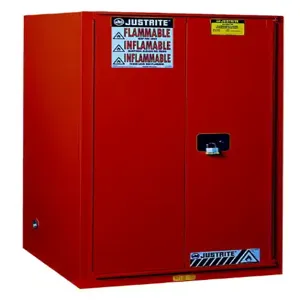 JUSTRITE 896021 Flammable Safety Cabinet, 2 Shelves, 2 Doors, Self Close, 60 Gallon, Red | CD8CWH