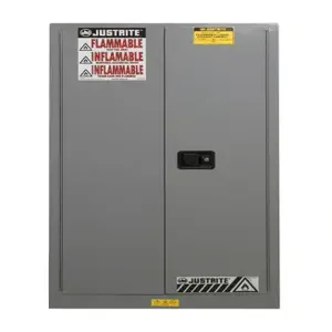 JUSTRITE 896023 Flammable Safety Cabinet, 2 Shelves, 2 Doors, Self Close, 60 Gallon, Gray | CD8CWK