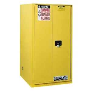 JUSTRITE 896030 Paint Safety Cabinet, 5 Shelves, 2 Doors, Self Close, 96 Gallon, Yellow | CD8CWM