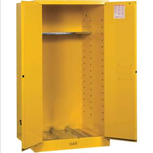 JUSTRITE 896270 Flammable Safety Cabinet, 1 Drum Vertical, 1 Shelf, 2 Doors, 55 Gallon, Yellow | AD8BLY 4HTX2