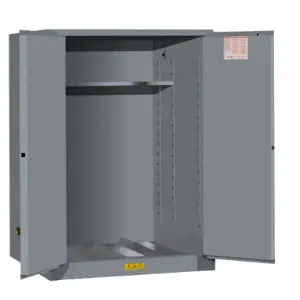 JUSTRITE 896203 Vertical Drum Cabinet, 1 Drum Vertical, 1 Shelf, 2 Doors, Manual Close, 55 Gallon, Gray | CD8CWW