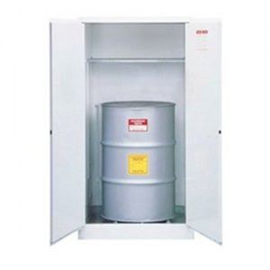 JUSTRITE 8962253 Flammable Waste Cabinet, 1 Drum Vertical, 1 Shelf, 2 Doors, 55 Gallon, White | CD8CXE