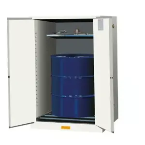 JUSTRITE 896265 Vertical Drum Cabinet, 1 Drum Vertical, 1 Shelf, 2 Doors, 55 Gallon, White | CD8CXL