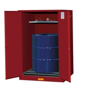 JUSTRITE 896271 Vertical Drum Cabinet, 1 Drum Vertical, 1 Shelf, 2 Doors, 55 Gallon, Red | CD8CXN