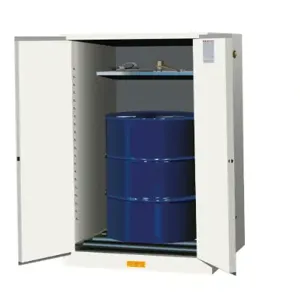 JUSTRITE 896275 Vertical Drum Cabinet, 1 Drum Vertical, 1 Shelf, 2 Doors, 55 Gallon, White | CD8CXT