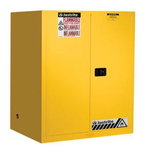 JUSTRITE 899000 Flammable Cabinet, Manual Close, 2 Shelves, 90 Gallon, 1651 x 1092 x 864 mm Size, Yellow | AB4LEM JCB8990001, 8990001