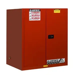 JUSTRITE 899001 Flammable Safety Cabinet, 2 Shelves, 2 Doors, Manual Close, 90 Gallon, Red | CD8CXV 8990011