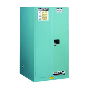 JUSTRITE 899002 Corrosive Safety Cabinet, 90 Gallon, 2 Shelves, 2 Doors, Manual Close, Blue | AA6ADD 13M571