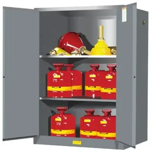 JUSTRITE 899003 Flammable Safety Cabinet, 2 Shelves, 2 Doors, Manual Close, 90 Gallon, Gray | CD8CXW