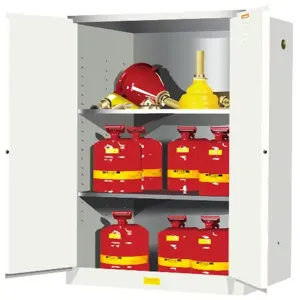 JUSTRITE 899005 Flammable Safety Cabinet, 2 Shelves, 2 Doors, Manual Close, 90 Gallon, White | CD8CXY