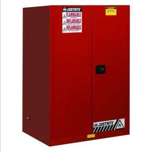 JUSTRITE 899021 Schrank für brennbare Stoffe, 2 Regale, 2 Türen, selbstschließend, 90 Gallonen, Rot | AA6ADF 13M573