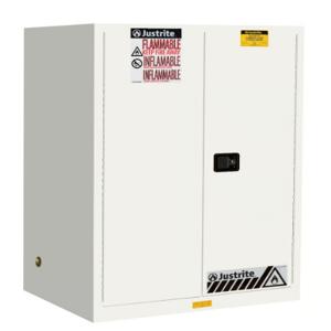 JUSTRITE 899025 Flammable Safety Cabinet, 2 Shelves, 2 Doors, Self Close, 90 Gallon, White | CD8CYB