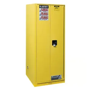 JUSTRITE 899080 Flammable Safety Cabinet, 90 Gallon, 2 Shelves, 1 Bi-Fold Self Close Door, Yellow | CD8CYM 8990801