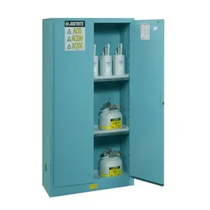 JUSTRITE 899082 Corrosive/Acid Safety Cabinet, 90 Gallon, 1 Bi-Fold Self-Close Door, Blue | CD8CYN