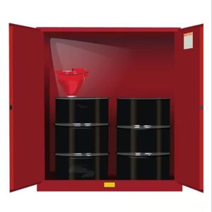 JUSTRITE 899101 Vertical Drum Cabinet, 2 Drum Vertical, 1 Shelf, 2 Doors, Self Close, 55 Gallon, Red | CD8CYQ