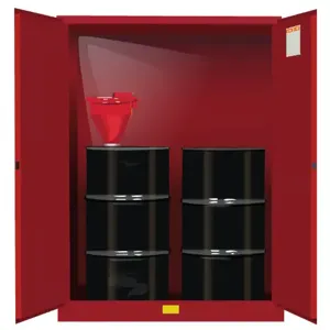 JUSTRITE 899101 Vertical Drum Cabinet, 2 Drum Vertical, 1 Shelf, 2 Doors, Self Close, 55 Gallon, Red | CD8CYQ