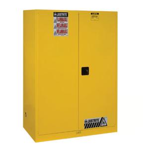 JUSTRITE 899120 Safety Cabinet, 2 Drum Vertical, 1 Shelf, 2 Doors, Self Close, 110 Gallon, Yellow | AA6ADP 13M581 / 8991201