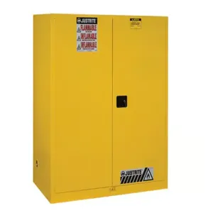 JUSTRITE 899120 Safety Cabinet, 2 Drum Vertical, 1 Shelf, 2 Doors, Self Close, 110 Gallon, Yellow | AA6ADP 13M581 / 8991201