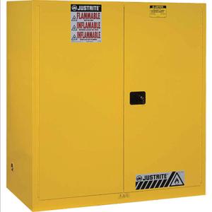 JUSTRITE 899160 Flammable Cabinet, 1 Drum Vertical, 1 Shelf, 2 Doors, Manual Close, 110 Gallon, Yellow | AB4LEX 1YNH2