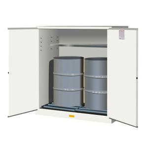 JUSTRITE 899165 Vertical Drum Cabinet, 2 Drum Vertical, 1 Shelf, 2 Doors, 55 Gallon, White | CD8CZB