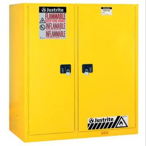 JUSTRITE 899270 Drum Safety Cabinet, 115 Gallon, Self Close, 1651 x 1499 x 864mm Size, 3 Shelves, Yellow | CD8CZE JCB8992701, 8992701