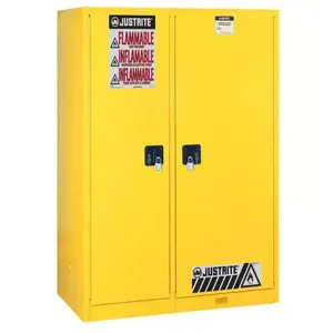 JUSTRITE 899270 Drum Safety Cabinet, 115 Gallon, Self Close, 1651 x 1499 x 864mm Size, 3 Shelves, Yellow | CD8CZE JCB8992701, 8992701