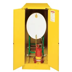 JUSTRITE 899320 Drum Safety Cabinet, 1 Drum Horizontal, 2 Doors, Self-Close, 55 Gallon, Yellow | AF4YVJ JCB8993201, 8993201