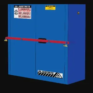 JUSTRITE SC29884B Acid Safety Cabinet With Steel Bar Self Close, High Security, 45 Gallon, Blue | CH6GBE