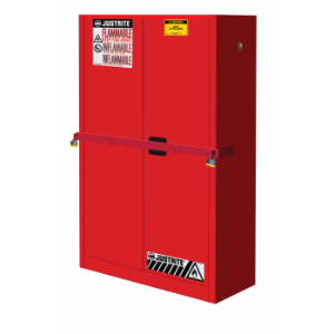 JUSTRITE SC29884R Flammable Cabinet With Steel Bar, Self Close, High Security, 45 Gallon, Red | CH6GBG