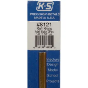 K S PRECISION METALS 8121 Fuel Tube, Round Soft, 1/8 Inch Dia., 12 Inch Length, Pack Of 2, Brass | CD7AUZ