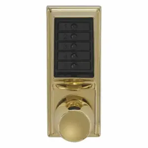 KABA 1011-03-41 Mechanical Push Button Lockset, Knob, Entry, Nonhanded, Bright Brass, 1-3/4 Inch Size | CR6HAT 44ZY38