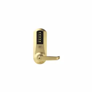 KABA 5021-XS-WL-04-41 Mechanical Push Button Lockset, Winston Lever, Entry with Key Override, Satin Brass | CR6HCE 2ZU96