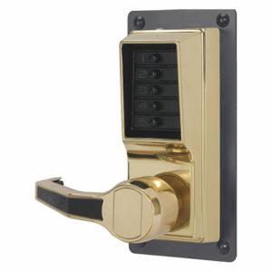 KABA LLP1010-03-41 Mechanical Push Button Lockset, Lever, Entry, Left, Bright Brass, 1-3/4 Inch Size | CR6HBU 44ZY36