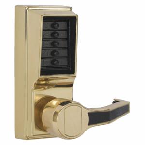 KABA LR1011-03-41 Mechanical Push Button Lockset, Lever, Entry, Right, Bright Brass, 1-3/4 Inch Size | CR6HCH 44ZY41