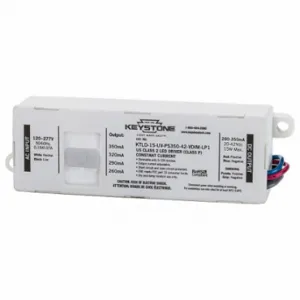 KEYSTONE TECHNOLOGIES KTLD-15-UV-PS350-42-VDIM-LP1 LED Driver, 1 Bulbs Supported, 120 to 277V AC, 30 to 54 V DC, 15 W, Long | CR6MGU 61DA28