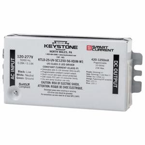 KEYSTONE TECHNOLOGIES KTLD-25-UV-PS600-42-VDIM-LP2 LED Driver, 1 Bulbs Supported, 120 to 277V AC, 20 to 42 V DC, 25 W | CR6MGP 61DA30