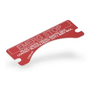 KILLARK XCSNP-ESTOP Legend Plate, Aluminum, Rectangular, Red Background, White Engraved Text | CV6TJH