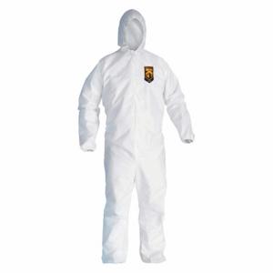 KIMBERLY-CLARK 49115 Hooded Disposable Coveralls, S mmMS, Medium Duty, Serged Seam, White, KleenGuard A20 | CR6QGT 4WYE6