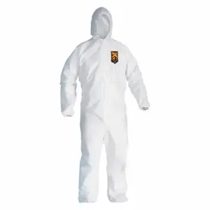 KIMBERLY-CLARK 49112 Hooded Disposable Coveralls, S mmMS, Medium Duty, Serged Seam, White, KleenGuard A20, M | CR6QGZ 4WYE3