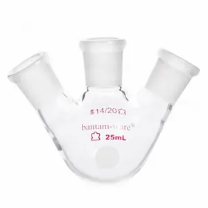 KIMBLE CHASE 295550-0025 Angled Three Neck Round Bottom, 25 mL Capacity, Borosilicate Glass, Stopper | CH9PJF 52NH63