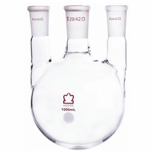KIMBLE CHASE 606000-1424 Triple Neck Round Bottom Distilling Flask, 1000ml Capacity, Borosilicate Glass | CJ3QXU 52NF28
