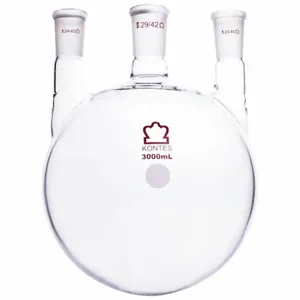 KIMBLE CHASE 606000-2224 Triple Neck Round Bottom Distilling Flask, 3000ml Capacity, Borosilicate Glass | CJ3QXH 52NH96