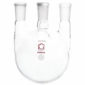 KIMBLE CHASE 607000-0824 Four Neck Round Bottom Flask, 1000 mL Capacity, Borosilicate Glass, Stopper | CJ2FWN 52NJ33