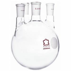 KIMBLE CHASE 607000-1324 Four Neck Round Bottom Flask, 2000 mL Capacity, Borosilicate Glass, Stopper | CJ2FWL 52NJ13
