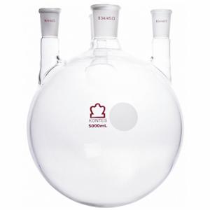 KIMBLE CHASE 607000-2124 Four Neck Round Bottom Flask, 5000 mL Capacity, Borosilicate Glass, Stopper | CJ2FWM 52NG83